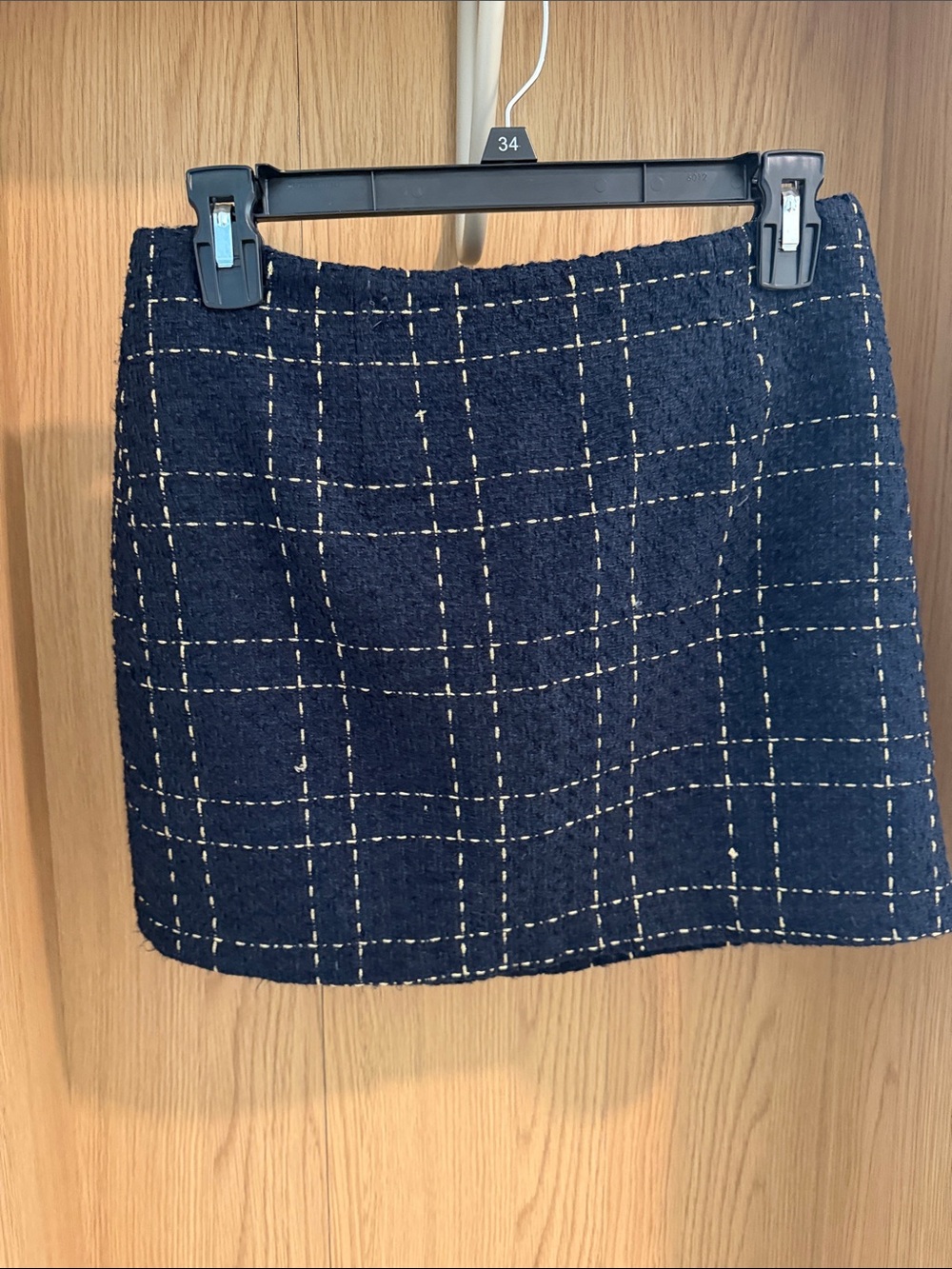 Vintage Navy Plaid Tweed Mini Skirt